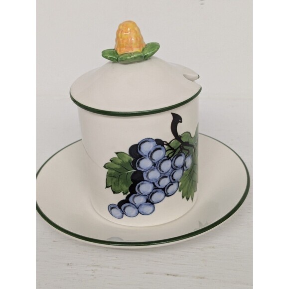 Rare Tiffany & Co. Este Ceramiche Hand Painted Large Fruit Design Honey/Jam Jar - Picture 3 of 11